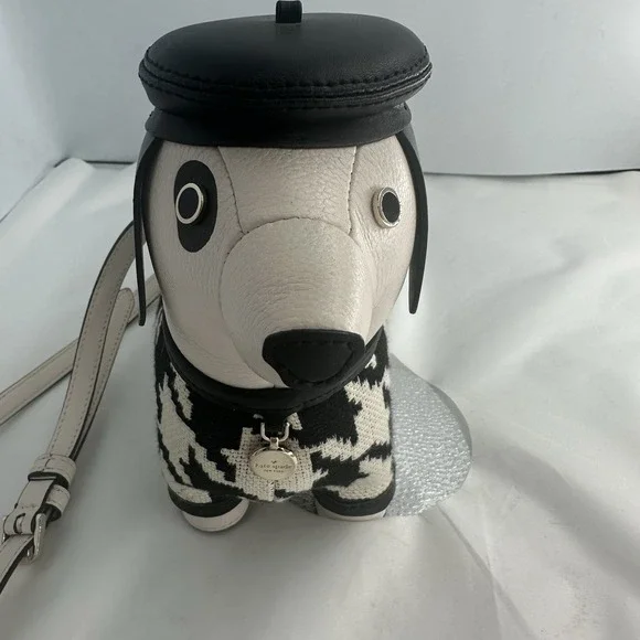 RARE New Kate Spade Claude Dachshund Dog Houndstooth Crossbody Puppy Purse - Picture 2 of 16